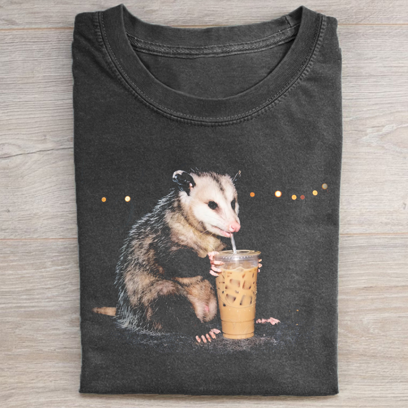 Opossum Drinking Iced Coffee Vintage Graphic T-shirt
