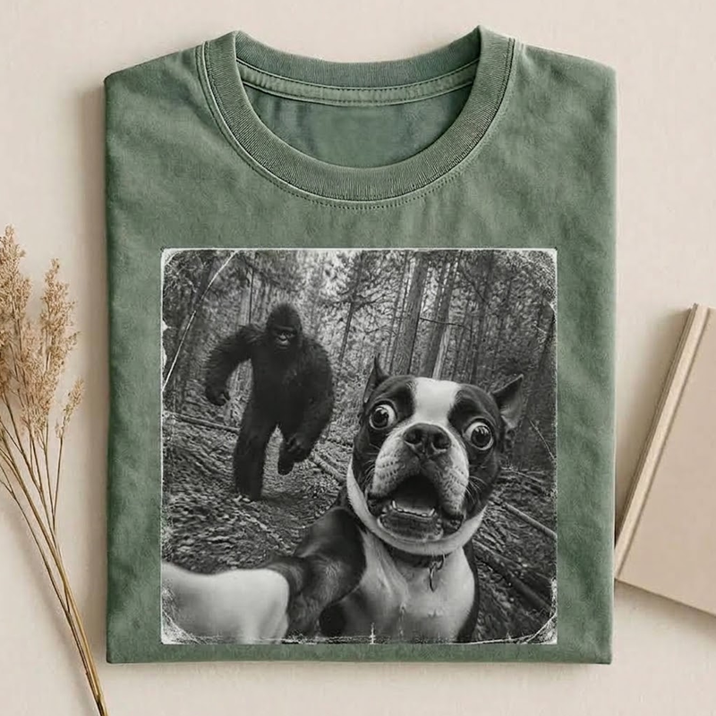Bigfoot And Boston Terrier T‑shirt