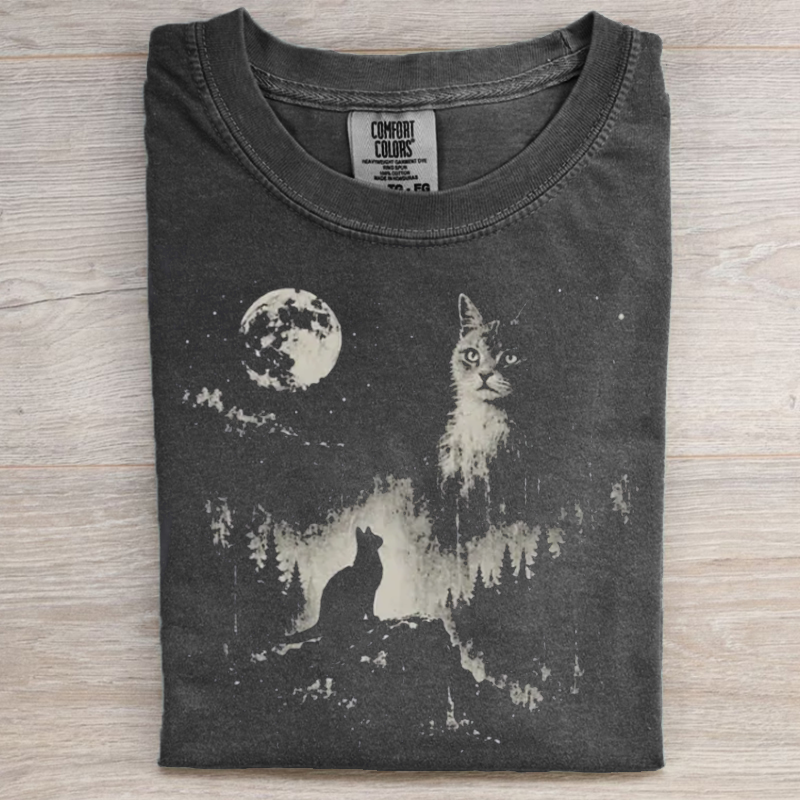 Moon Forest Cat Vintage Washed Graphic T-shirt