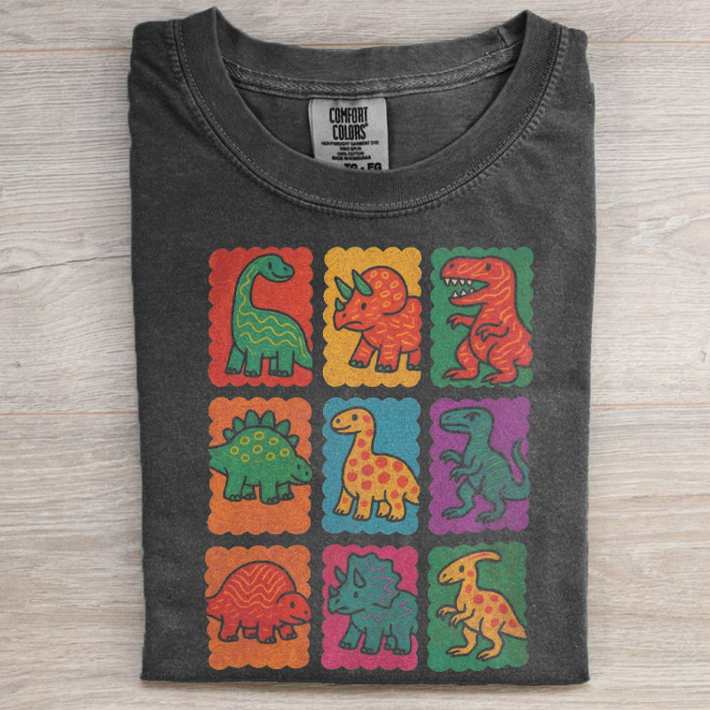 Retro Dino Grid Graphic T-shirt
