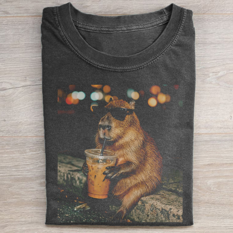Funny Capybara Drinking Iced Coffee T-shirt