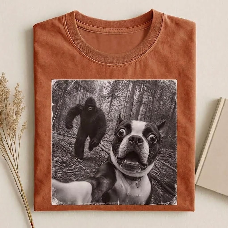 Bigfoot And Boston Terrier T‑shirt