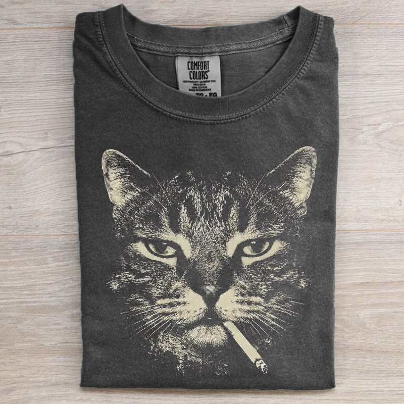 Distressed Vintage Smoking Cat T-shirt