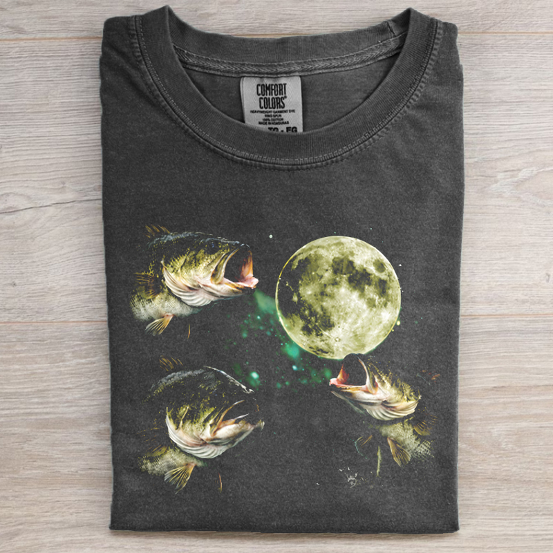 Bass Fishing Moon Vintage Graphic T-shirt
