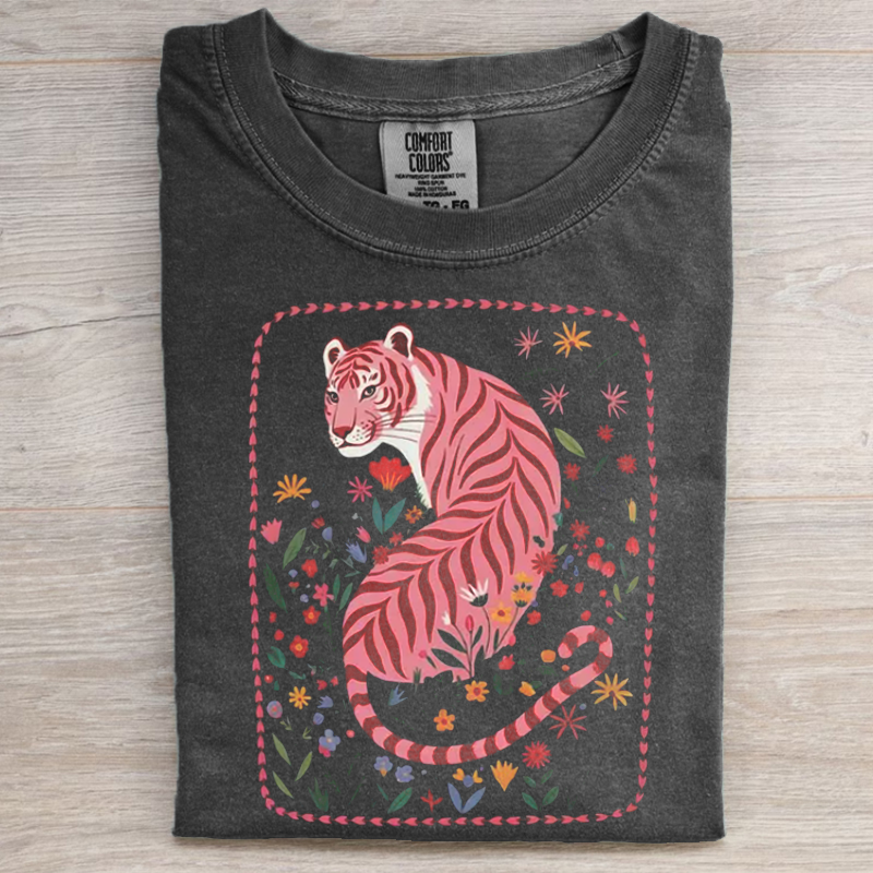 Pink Tiger Floral Graphic T-shirt