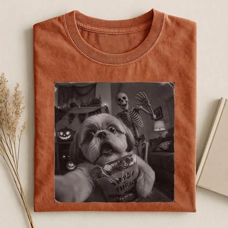 Funny Halloween Skeleton and Shih Tzu T‑shirt