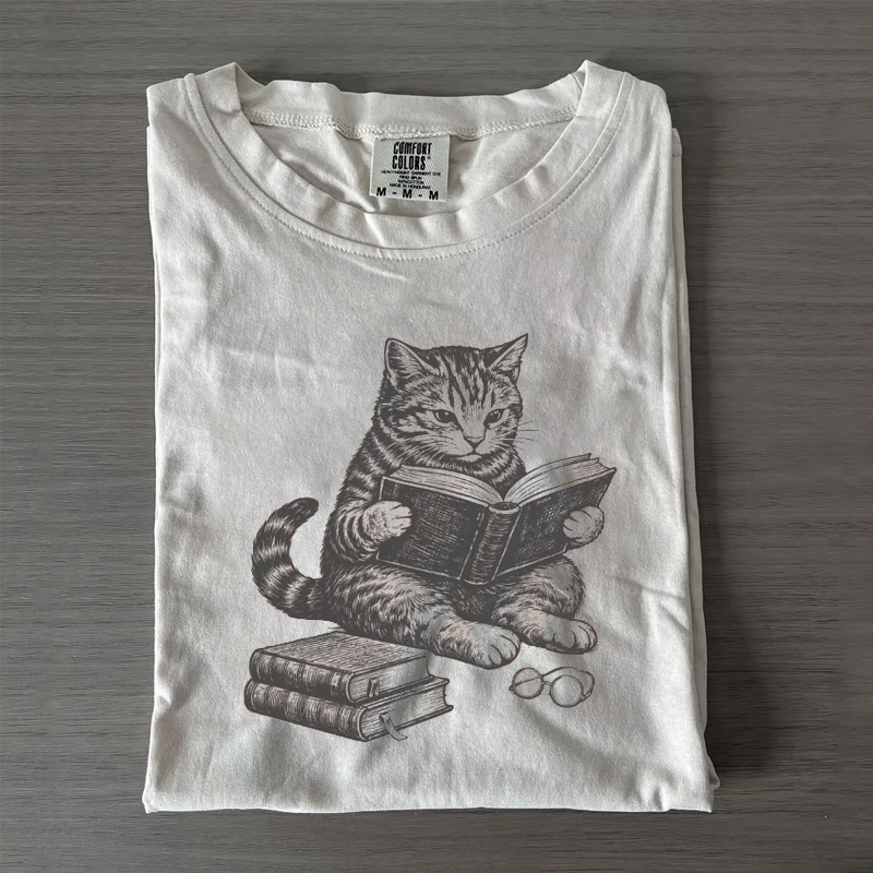 Cat Reading Book T-shirt