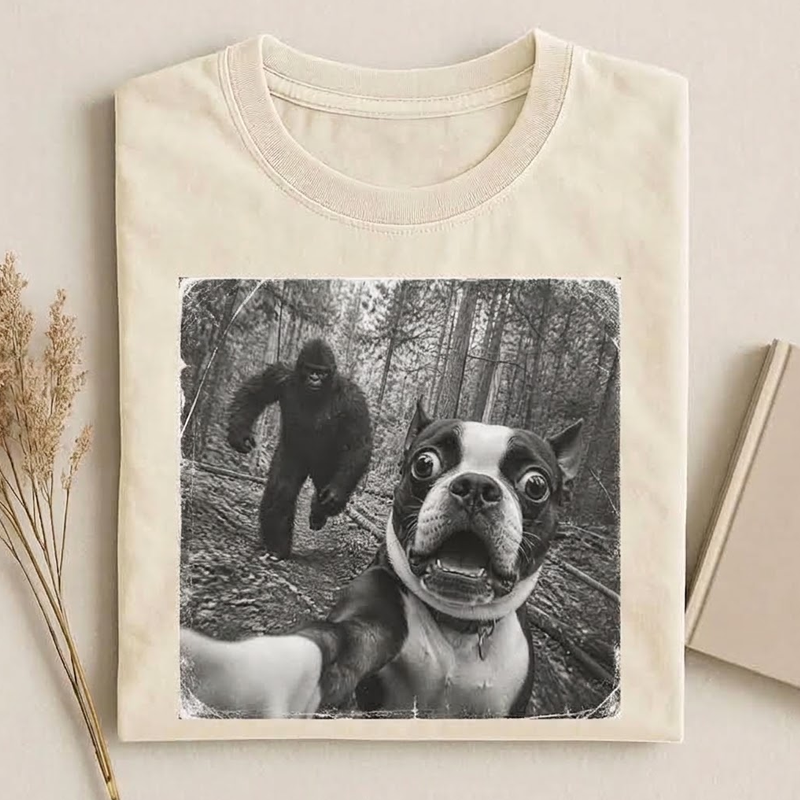 Bigfoot And Boston Terrier T‑shirt