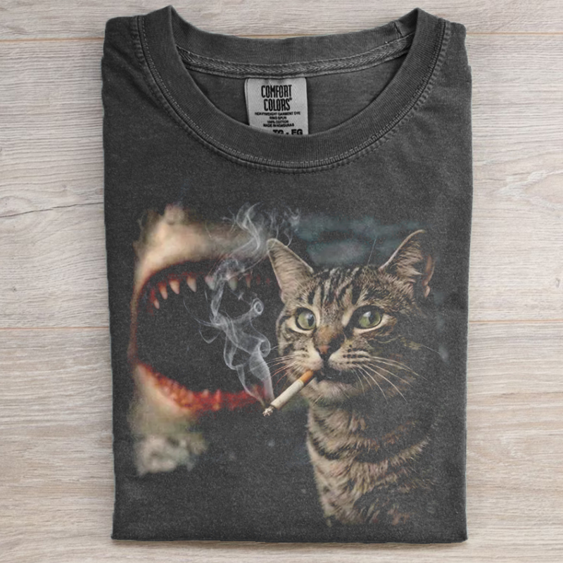 Meme Cat Cigarette Graphic T-shirt