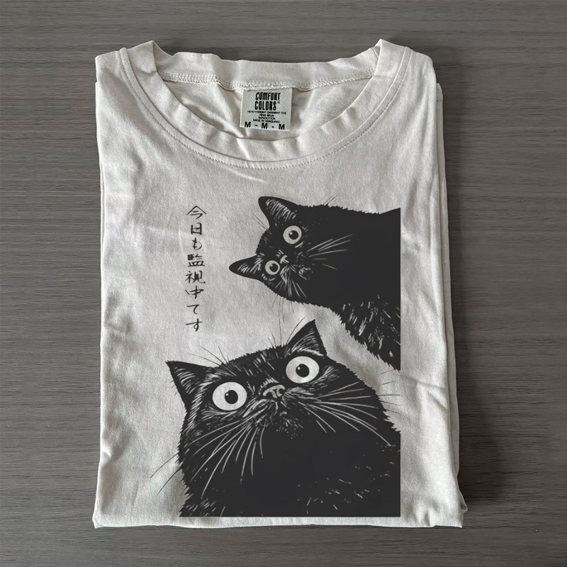 Tokyo Aesthetic Black Cat Graphic T-shirt