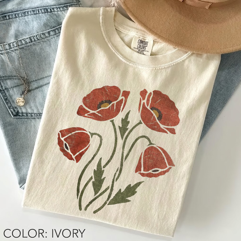 Vintage Poppy Flower Graphic T-shirt