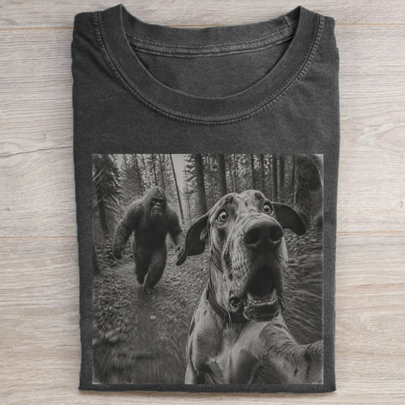 Dane Dog Running From Bigfoot T‑shirt