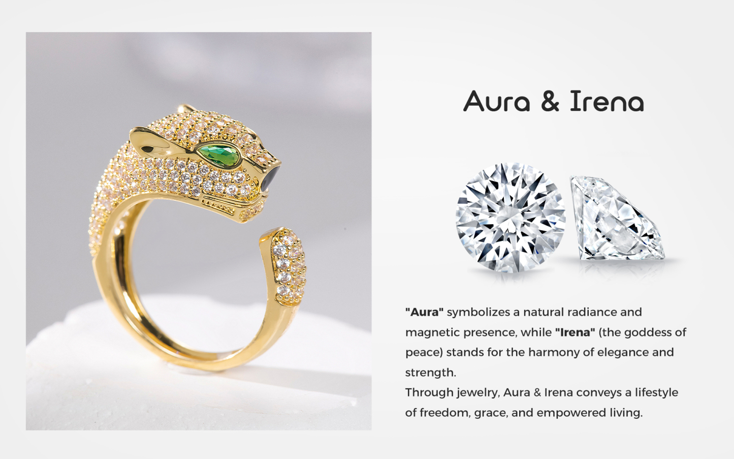 INS1097-Aura & lrena Luxury Panther Ring for Women – Adjustable 18K Gold/Platinum Plated Open-End Ring with AAA Cubic Zirconia, Elegant Animal Jewelry, Unique Fashion Gift for Her Gold Rings for Men Non Tarnish