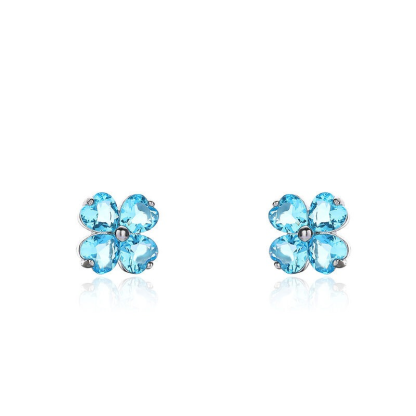 INS2091-" JIANGXIN Lucky Four Leaf Clover 925 Sterling Silver Stud Earrings for Women Topaz Citrine Amethyst Garnet Peridot Aquamarine Birthstone White Gold Plated Shamrock Jewelry"