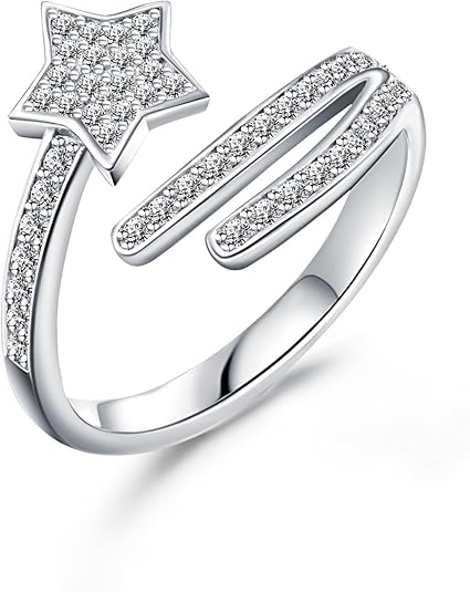 INS1092-G&GEMSJEW 14K Gold Plated Heart Rings and Rhodium Plated Star Ring White Cubic Zirconia Eternity Rings;Pop Ring Couple Rings;Suitable for Valentine's Day,Birthday and everyday wear