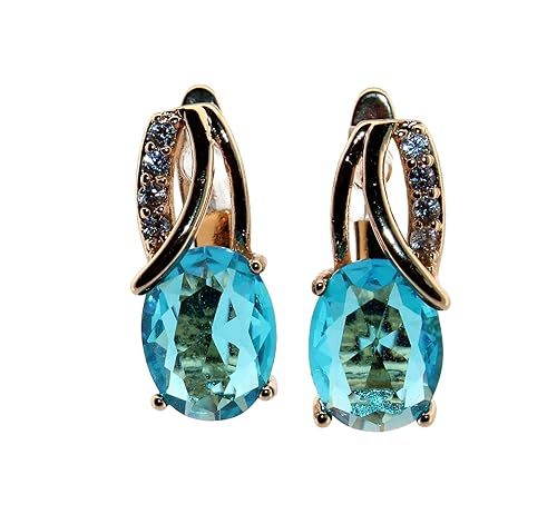 INS2193-Oval Blue Sapphire & TopazGold Earrings 255