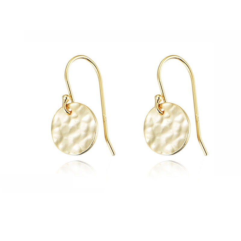 INS2345-Dainty Small & Hammered Circle Disc, Gold, Silver and Twotone Simple & Lightweight Dangle Drop Earrings for Women