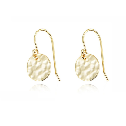 INS2345-Dainty Small & Hammered Circle Disc, Gold, Silver and Twotone Simple & Lightweight Dangle Drop Earrings for Women