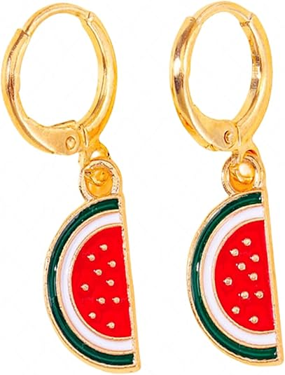 INS2408-Colorful Strawberry Watermelon Banana Grape Fruit Earrings Gold Plated Funny Charm Enamel Summer Tropical Fruits Sweet Food Small Huggie Hoop Earrings for Women Beach Holiday Trendy Jewelry Gifts