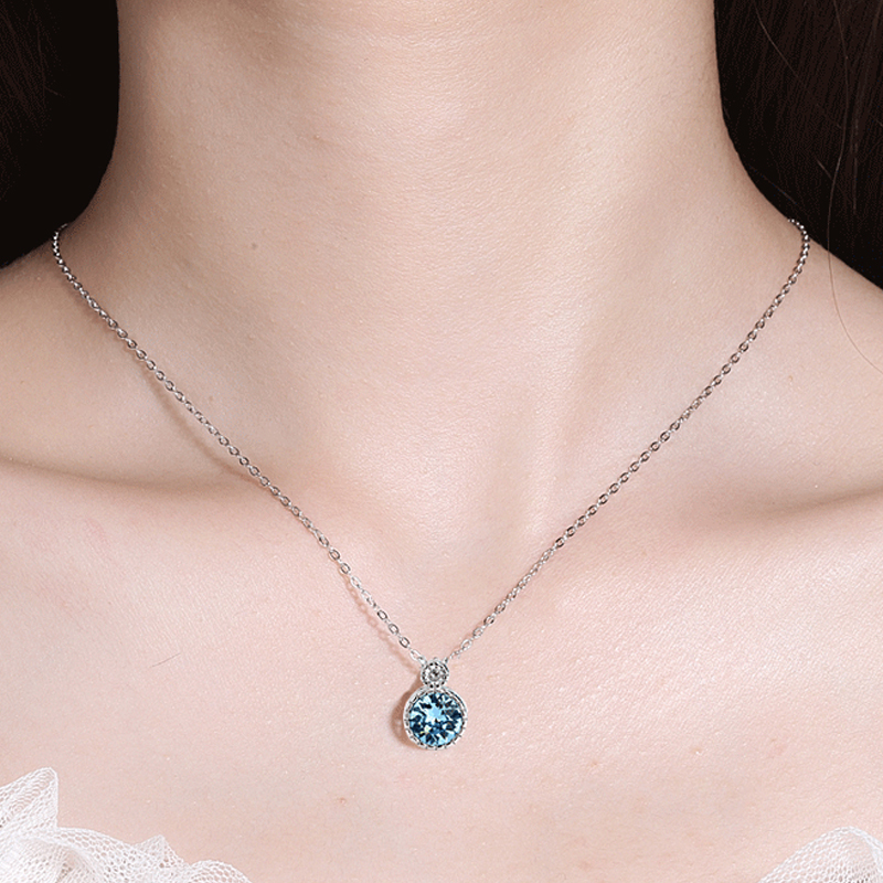 INS3037-Heart of the Ocean Crystal Necklace - Light Luxury Sterling Silver Jewelry, 15.7 inch