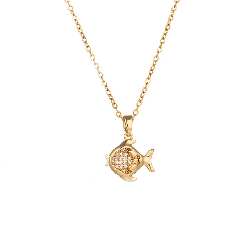 INS3084-18K Gold Plated Crystal and Cubic Zirconia Fish Pendant Necklace – Elegant Marine-Inspired Jewelry