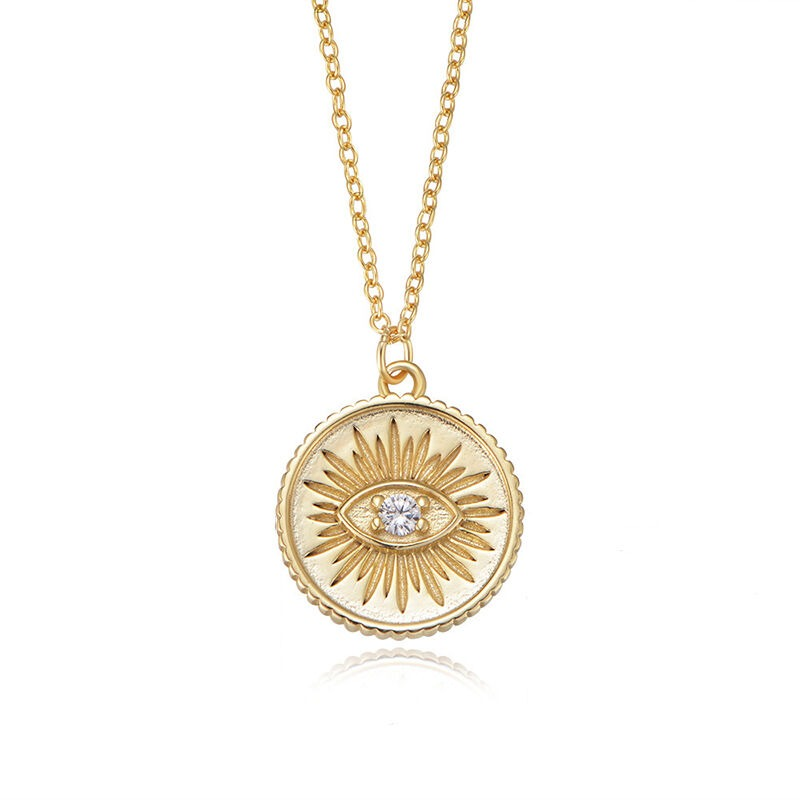INS3171-Gold Evil Eye Pendant Necklace with 14K Gold Plated Cubic Zirconia Evil Eye Charm on Adjustable Chain - Trendy Summer Party Jewelry Gift for Women