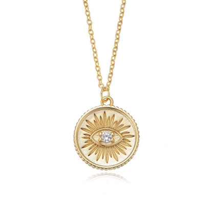 INS3171-Gold Evil Eye Pendant Necklace with 14K Gold Plated Cubic Zirconia Evil Eye Charm on Adjustable Chain - Trendy Summer Party Jewelry Gift for Women