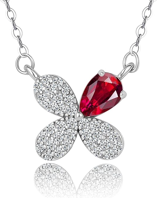 INS3199-S925 Four-Leaf Clover Birthstone Necklace for Women-Fine Jewelry Dainty Crystal Gemstone Pendant, Perfect Anniversary Valentine Birthday Gif for Her Mom Wife Daughter Lady