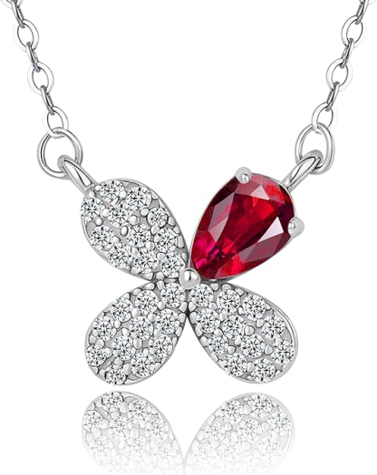 INS3199-S925 Four-Leaf Clover Birthstone Necklace for Women-Fine Jewelry Dainty Crystal Gemstone Pendant, Perfect Anniversary Valentine Birthday Gif for Her Mom Wife Daughter Lady