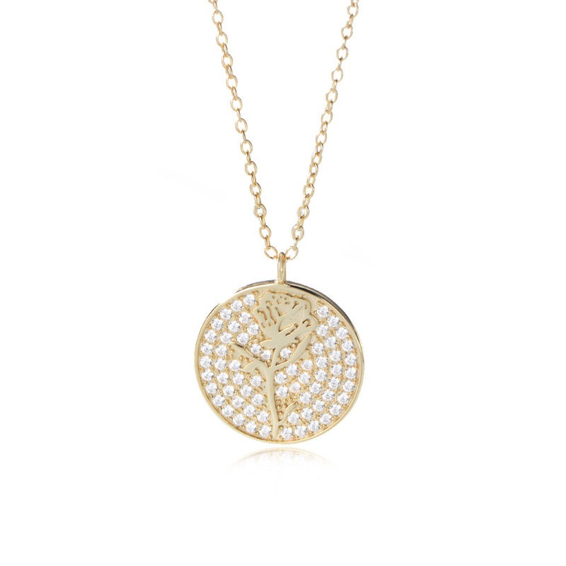 INS3279-New 2026 Gold Color Stainless Steel Flower Zirconia Necklace For Women Classic Round Pendant Necklace Hers Party Jewelry Accessories