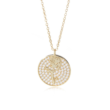 INS3279-New 2026 Gold Color Stainless Steel Flower Zirconia Necklace For Women Classic Round Pendant Necklace Hers Party Jewelry Accessories