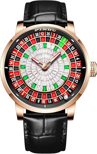 W-1002-1.8 Inches Roulette Wheel Automatic Watches for Men, NH35A Movement Design Button Control, Sapphire Glass Automatically 50M Waterproof Mens Unique American Style Roulette, Mechanical Watch for Game Night-Men