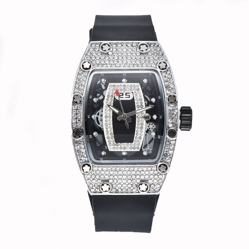 W-2027-Techno Pave Men's 41mm Iced Out Tonneau Shape Watch, Numeral Dial-Women