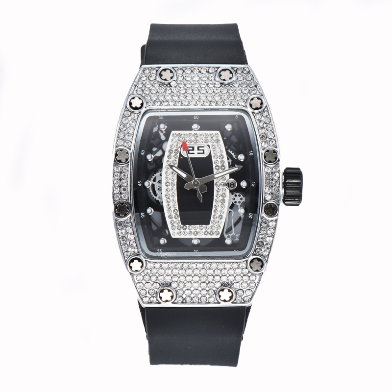 W-2027-Techno Pave Men's 41mm Iced Out Tonneau Shape Watch, Numeral Dial-Women