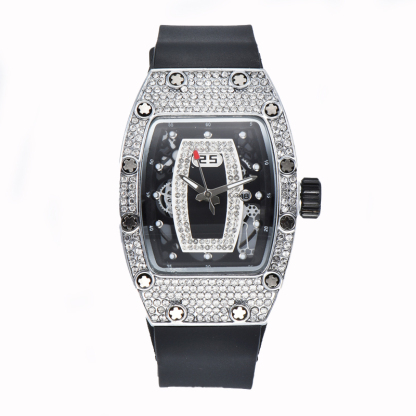 W-2027-Techno Pave Men's 41mm Iced Out Tonneau Shape Watch, Numeral Dial-Women