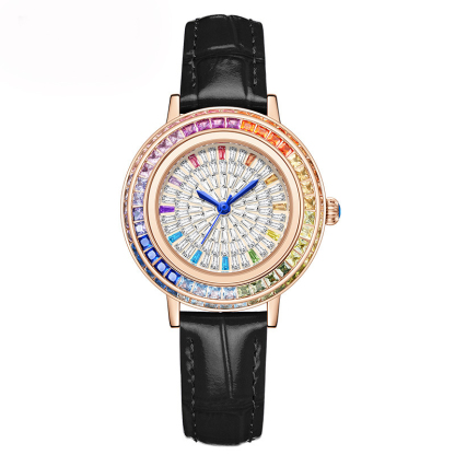 W-2033-Watch Women Ladies Quartz Wrist Watch Leather Strap Round Women Watch Waterproof