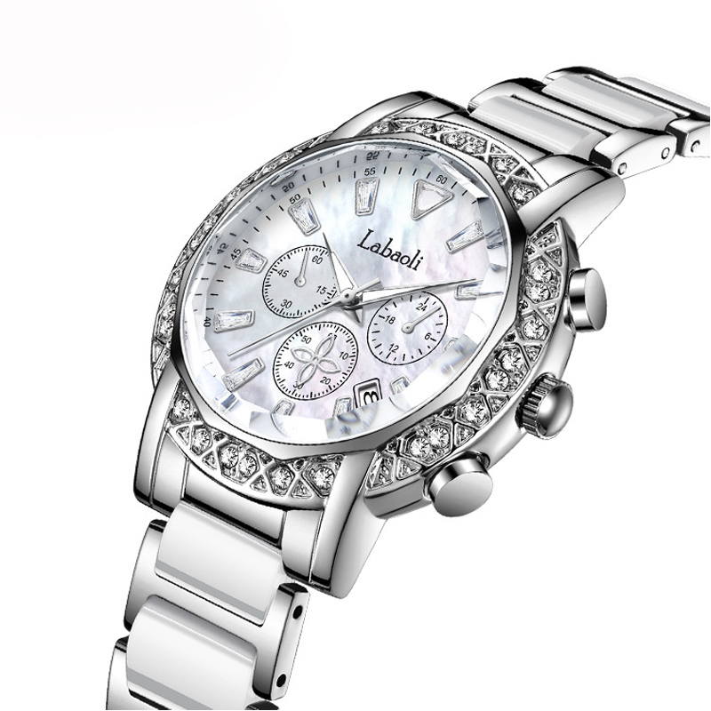 W-2036-Women Elegant Chronograph Rotatable Bezel Mineral Glass Luminous Watch Stainless Steel Waterproof Date Analog Quartz Watch Fashion Business Dress Wrist Watch