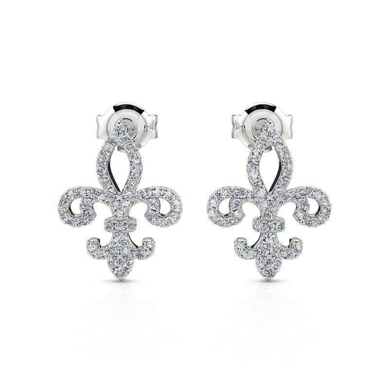 INS2029-BERRICLE Sterling Silver Fleur De Lis Stud Hoop Huggie Earrings for Women, Cubic Zirconia CZ - Gold Flashed, Hoop 0.5 inch