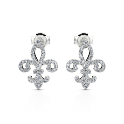 INS2029-BERRICLE Sterling Silver Fleur De Lis Stud Hoop Huggie Earrings for Women, Cubic Zirconia CZ - Gold Flashed, Hoop 0.5 inch