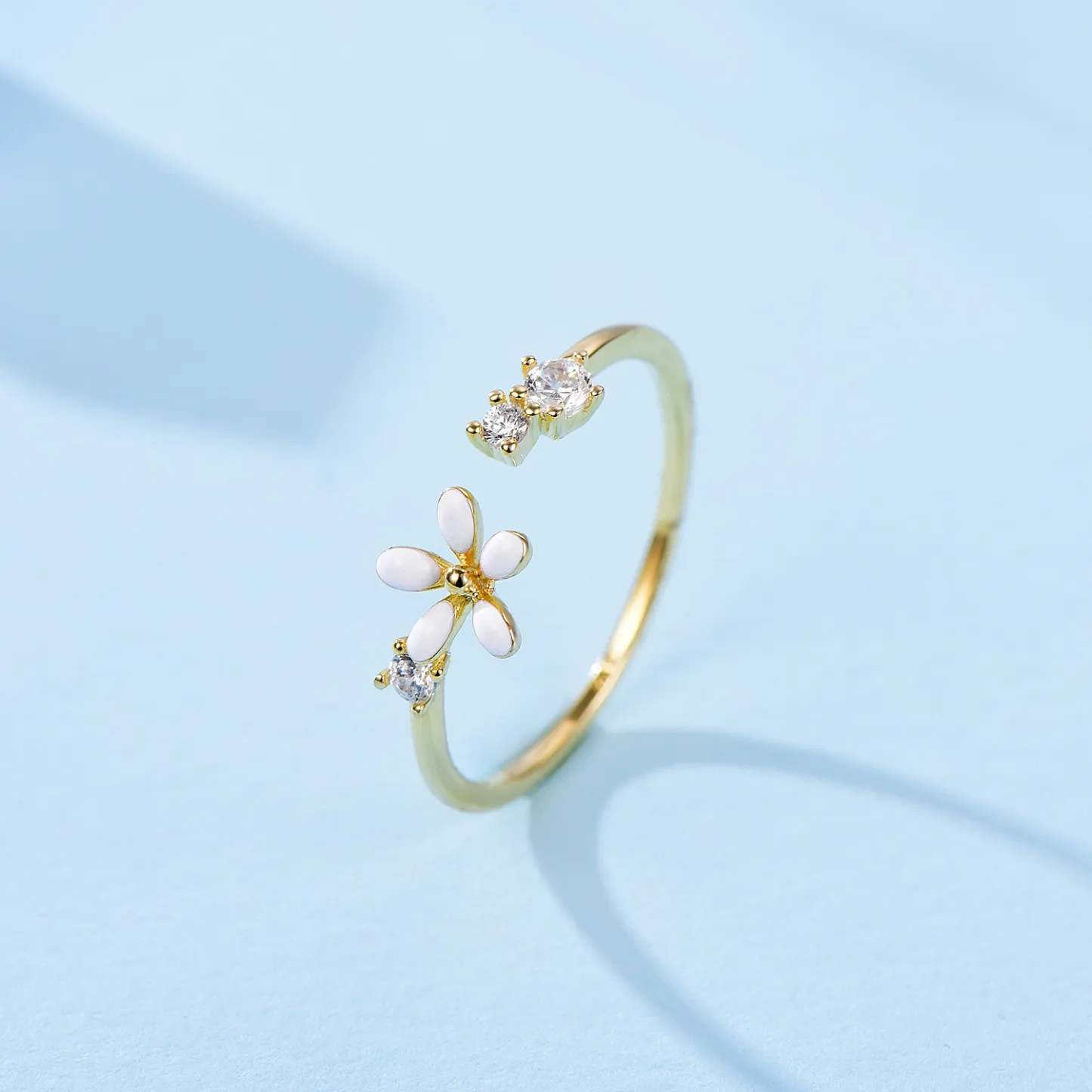 INS1270-Kokoma Dainty Flower Ring for Women Sparkling Cubic Zirconia Daisy Open Statement Rings Pearl Chic Engagement Promise Ring Wrap Finger Band