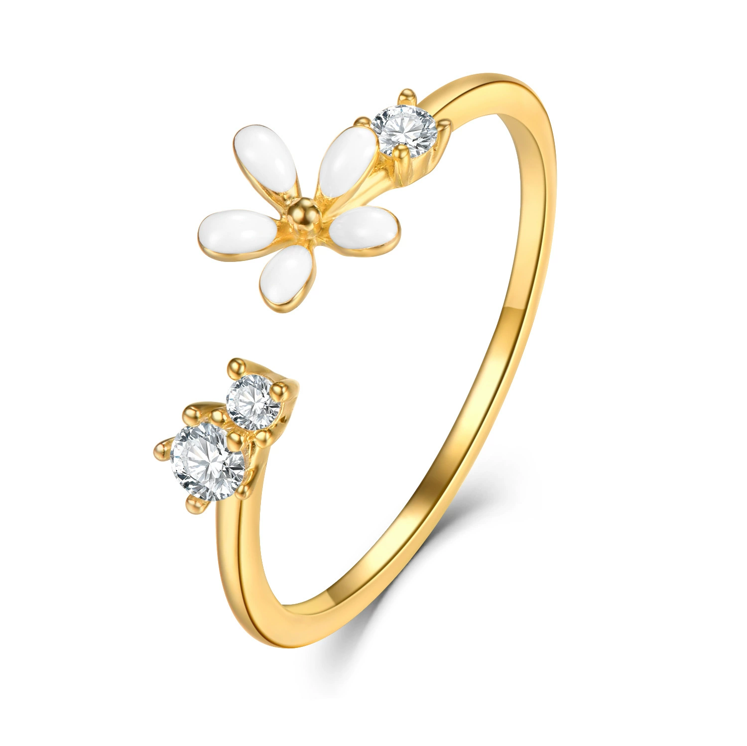 INS1270-Kokoma Dainty Flower Ring for Women Sparkling Cubic Zirconia Daisy Open Statement Rings Pearl Chic Engagement Promise Ring Wrap Finger Band