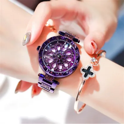 W-2026-FORSINING Women Automatic Mechanical Watches Skeleton Steampunk Watch with Diamond and Carving Flower Craft Cold Watch for Women Minimalist Retro Design Mechanical Skeleton Wrist Watch Transparent-Women