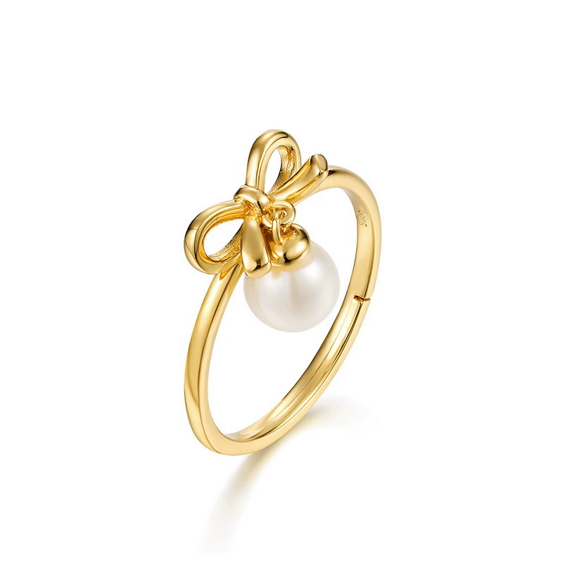 INS1193-Dainty Bow Ring with Cherry Infinity Rings for Women 14K Gold Plated Bow Knot Rings Stainless Steel Open Finger Ring Christmas Valentine's Day Jewelry Gift