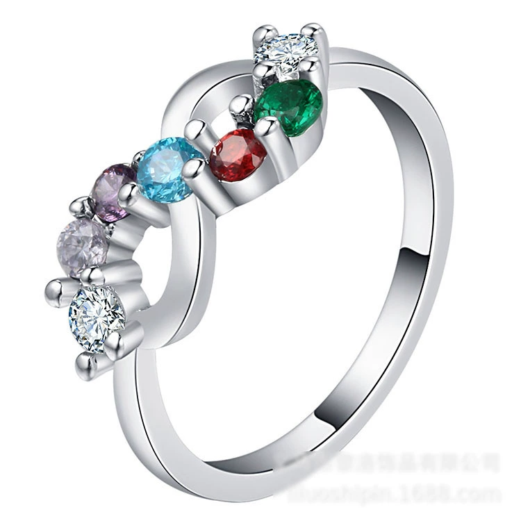 INS1105-High Polish 925 Sterling Silver Halfway CZ Personalized Mix-and-Match Infinity Ring