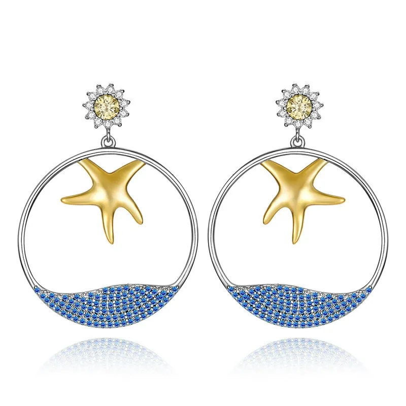 INS2339-Santuzza 925 Sterling Silver Ocean Series Cubic Zirconia Dangle Earrings for Women