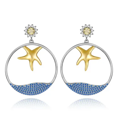 INS2339-Santuzza 925 Sterling Silver Ocean Series Cubic Zirconia Dangle Earrings for Women