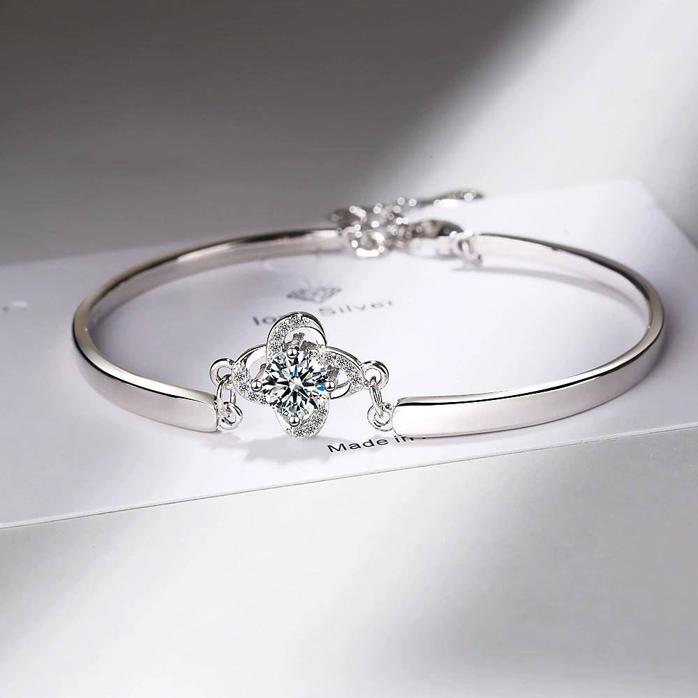 INS4025-Bracelet Lucky Clover Crystal Chain Linked for Women Charm Bangle Jewelry