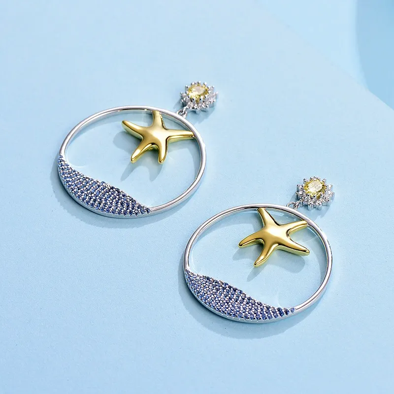 INS2339-Santuzza 925 Sterling Silver Ocean Series Cubic Zirconia Dangle Earrings for Women