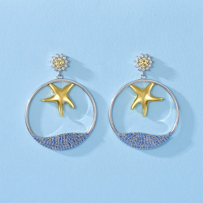 INS2339-Santuzza 925 Sterling Silver Ocean Series Cubic Zirconia Dangle Earrings for Women