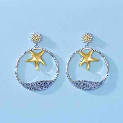 INS2339-Santuzza 925 Sterling Silver Ocean Series Cubic Zirconia Dangle Earrings for Women